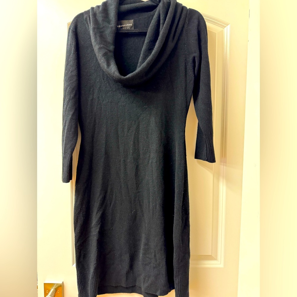 Black cowl neck sweater dress